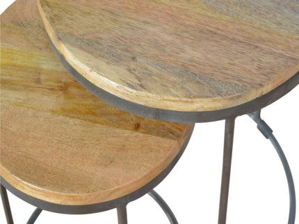 Round Stool Table With Iron Base (Set of 2) - Brown / Black