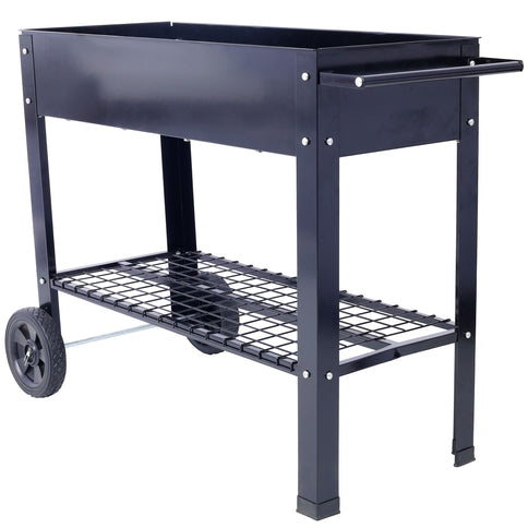 Elevated Mobile Raised Ergonomic Metal Planter Garden Bed With Wheels Powder Coated Steel - Black