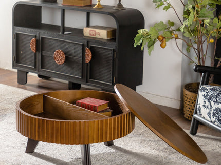 Round Retro Coffee With Solid Wood Legs