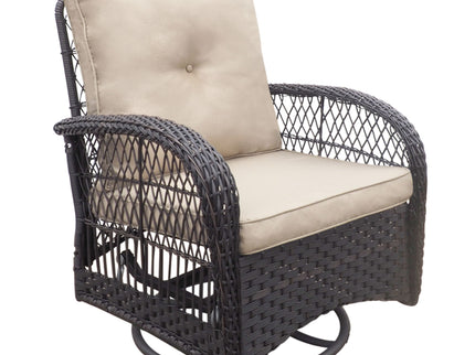 3 Pieces Conversation Set, Outdoor Wicker Rocker Swivel Patio Bistro Set, Rocking Chair With Glass Top Side Table