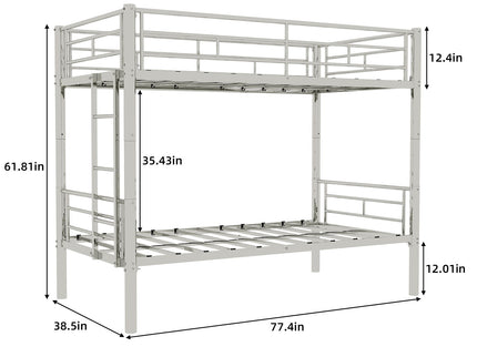 Metal Bunk Bed For Kids, Convertible Bedframe With Ladders & Guardrail