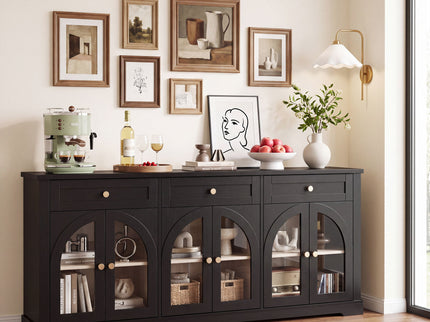 Sideboard Cabinet With 3 Drawers And 6 Arched Glass Doors