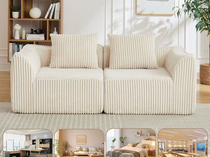 Minimalist Sofa With Curved Lines And Horn Shaped Throw Pillows