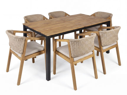 7 Piece Outdoor Dining Set With Table And 6 Chairs - Beige / Brown Mix / Light Teak / Teak