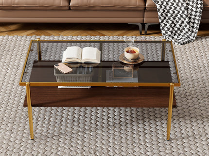 Rectangle Coffee Table With Tempered Glass Top And Legs, Modern Table For Living Room