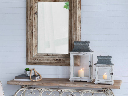 Wooden Candle Lantern Decorative, Hurricane Lantern Holder Decor For Indoor Outdoor, Home Garden Wedding - White