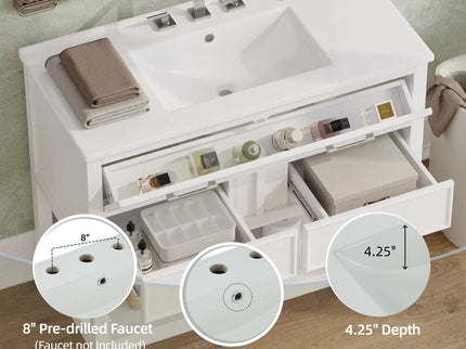 Bathroom Vanity With Ceramic Sink, Tip Out Tray & 2 Full Extension Drawers