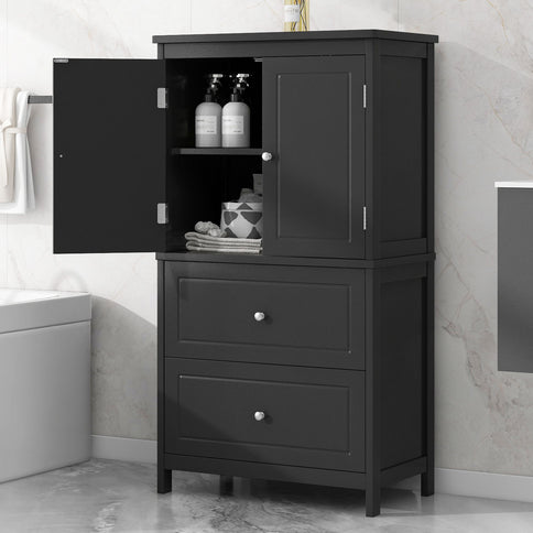 Bathroom Storage Cabinet With 2 Doors And Drawers, Adjustable Shelf