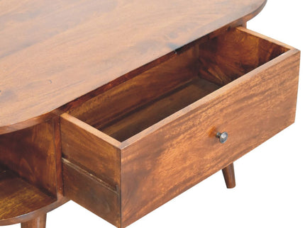 Oval Coffee Table With 1 Drawer - Chestnut