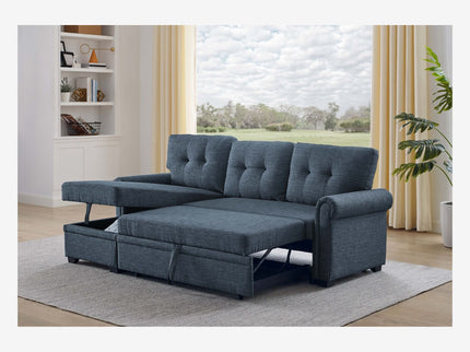 Blend Upholstered Sleeper Sofa With Reversible Chaise And Tufted Back - Dark Blue