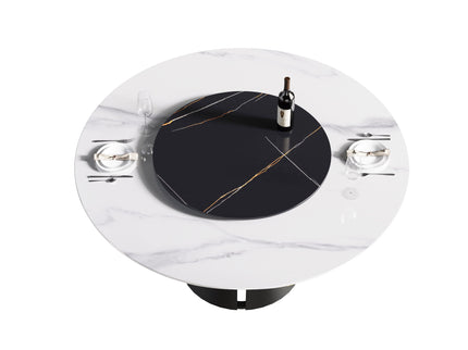 Modern Artificial Stone Round Carbon Steel Base Dining Table, Can Accommodate 6 People, Artificial Stone Turntable