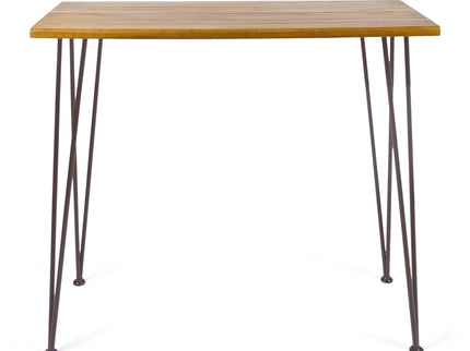 Outdoor Bar Table With Wood Tabletop And Iron Hairpin Legs - Black / Teak