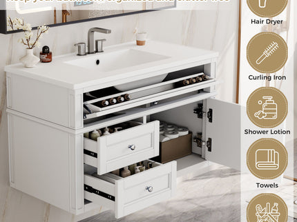 Modern Wall Mounted Floating Cabinet With Double Drawer And Sink