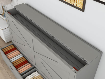 Full Murphy Bed With Storage Drawers, Charging Station, Foldable Panels, And Silent Swivel Wheels