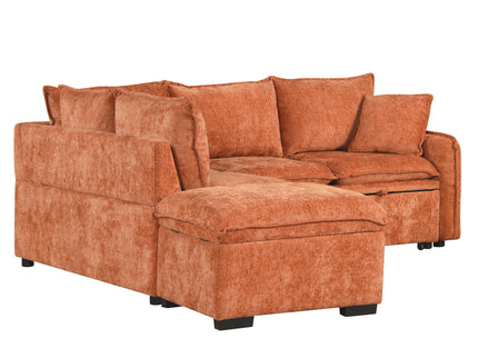Convertible Sofa Bed Sectional Sofa Sleeper L-Shaped Sofa With A Storage Ottoman, Two Pillows, Two Power Sockets And Two USB Ports For Living Room