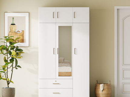 Modern 3 Door Mirror Wardrobe With 2 Drawers And Top Cabinet