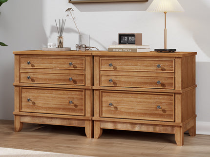 Hazel - 3 Drawer Side Table For Living Room, Hallway, Entryway (Set of 2) - Natural