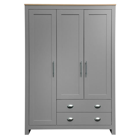 3 Door Storage Wardrobe With Cabinets And 2 Hanging Rods - Gray