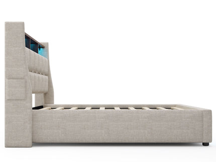 Platform Bed With Hydraulic Storage, LED Lighting & Charging Station