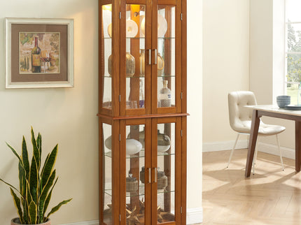 Curio Cabinet Lighted Curio Diapaly Cabinet With Adjustable Shelves And Mirrored Back Panel, Tempered Glass Doors (6 Tier), (E26 Light Bulb Not Included)