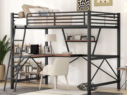 Loft Bed With Desk And Shelf, Modern Design