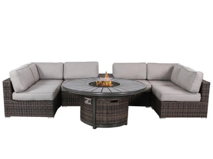 Rattan Patio Set With Comfortable Cushions And Fire Pit