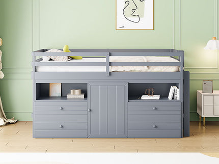Loft Bed With 4 Drawers, Underneath Cabinet And Shelves