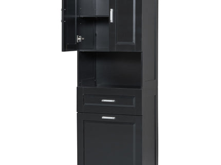 Tall Bathroom Cabinet With Tilt-Out Laundry Basket And Upper Storage