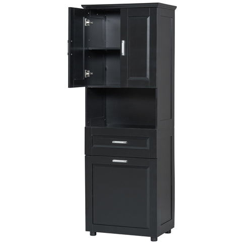 Tall Bathroom Cabinet With Tilt-Out Laundry Basket And Upper Storage