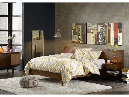 Queen Size Bed With Attached Nightstands And Hidden Storage - Pecan