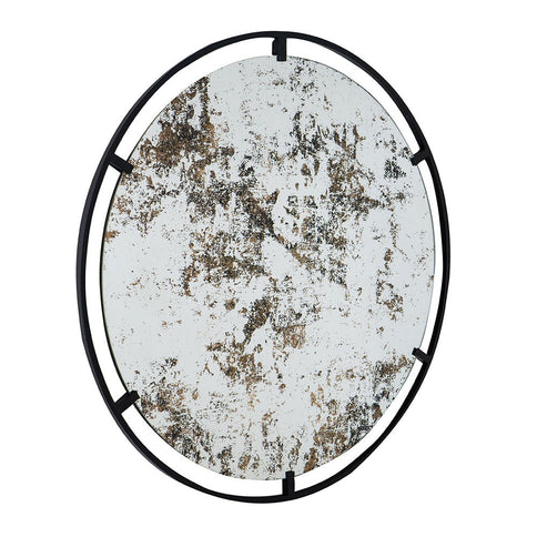 Theodor - Mirror With Industrial Design Round Mirror With Metal Frame For Wall Decor & Entryway Console Lean Against Wall - Black