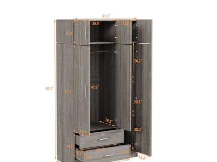 Modern 3 Door Mirror Wardrobe With 2 Drawers And Top Cabinet