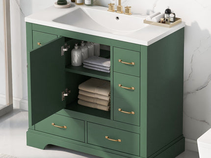 Modern Bathroom Vanity With Sink, 6 Drawers, Adjustable Shelf