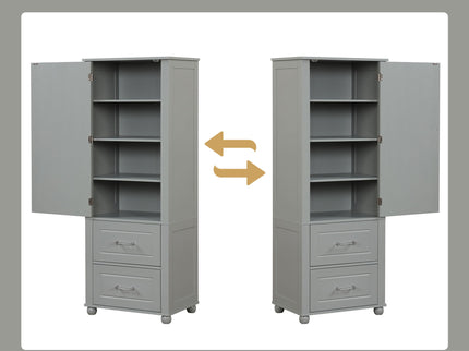 Tall Freestanding Bathroom Storage Cabinet With 2 Drawers And Adjustable Shelf