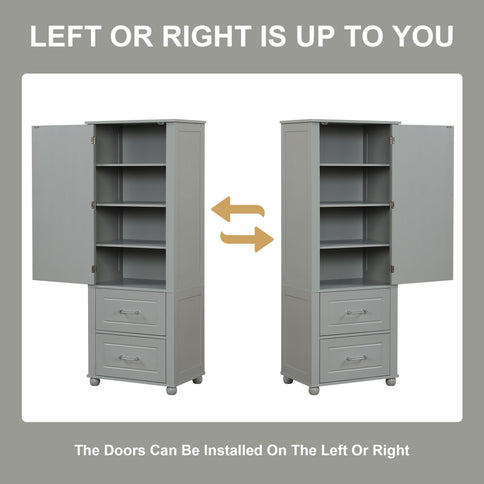 Tall Freestanding Bathroom Storage Cabinet With 2 Drawers And Adjustable Shelf