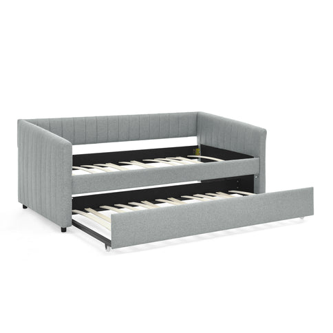 Upholstered Daybed With Trundle With Vertical Stripes