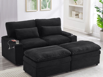 Convertible Loveseat Sofa With Storage, USB Ports, Cup Holders