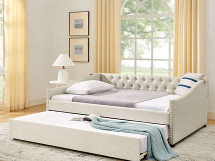 Upholstered Daybed With USB Charging & Pull Out Bed