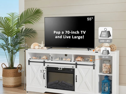 Farmhouse TV Stand With Sliding Barn Doors & Adjustable Storage