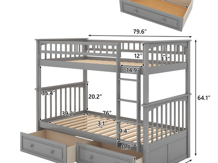 Twin Over Twin Bunk Bed With Drawers, Convertible Beds