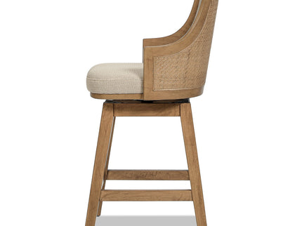 Bahama - Cane High Back Swivel Counter Stool With Recessed Arms Textured Weave - Taupe Beige