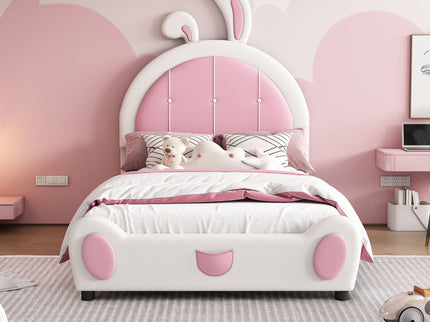 Upholstered Platform Bed With Rabbit Shaped Headboard
