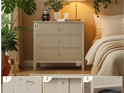 Fluted 3 Drawer Nightstand With Soft Close Slides
