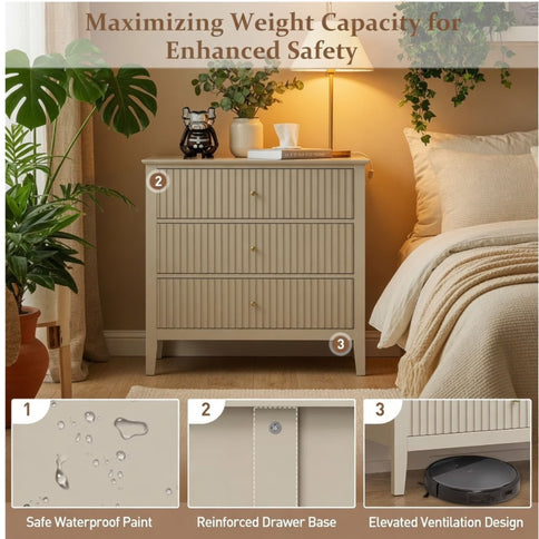 Fluted 3 Drawer Nightstand With Soft Close Slides