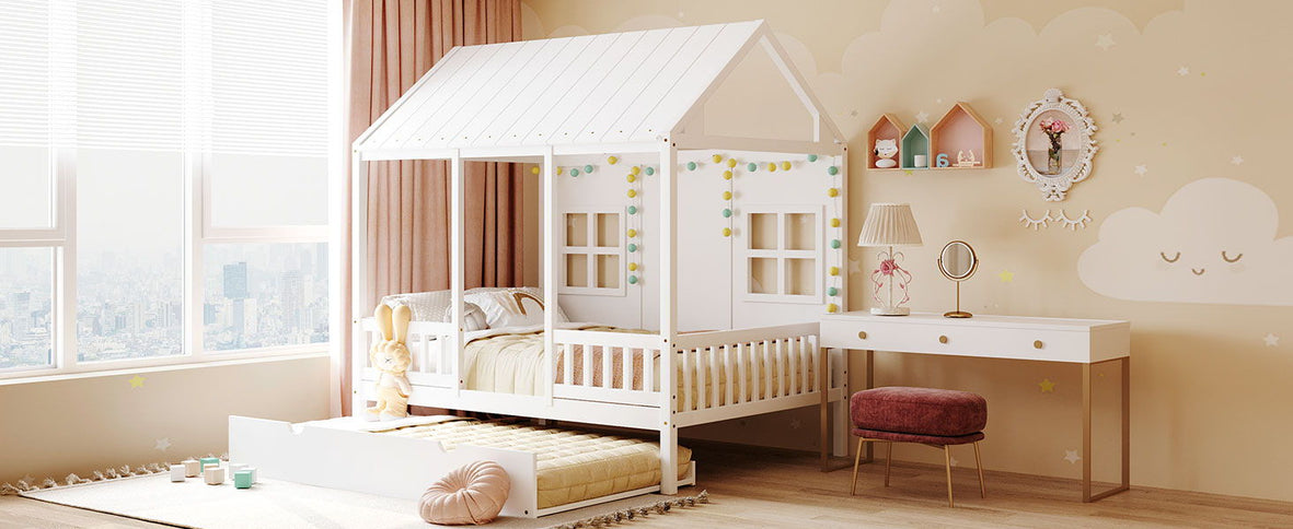 House Bed With Twin Size Trundle, Daybed