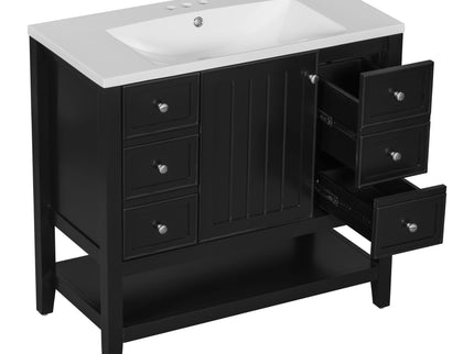 36" Bathroom Vanity & Sink, 2 Cabinet And 3 Drawers - Black