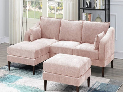 Modular L-Sectional Set With Ottomans - Pink