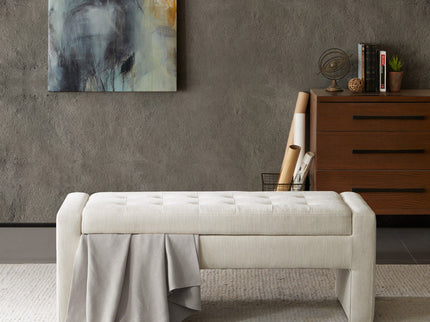 Elegant Soft Close Storage Bench Polyester Upholstery - Cream