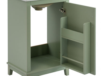 Modern Small Bathroom Vanity Cabinet With Ceramic Basin, Ample Storage, 1 Soft Close Door