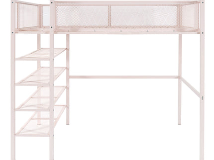Loft Bed With 4 Tier Shelves And Storage